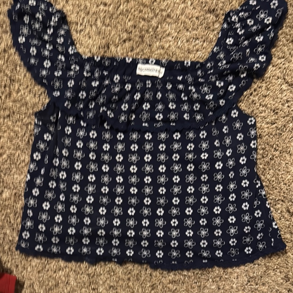 Roommates Dark Blue and White Patterned Blouse
